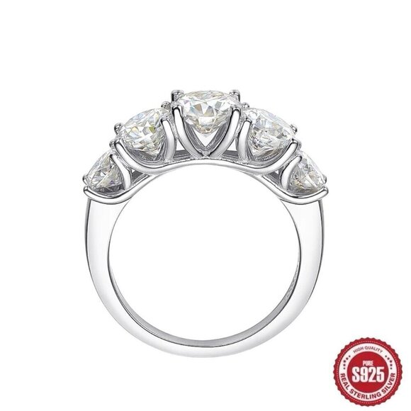 NWT Engagement Ring Sz.7 18K Over 925 Silver Five-Stone Trellis Setting - Picture 4 of 15